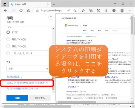 新edgeの印刷ダイアログを表示せずに常に『システムの印刷ダイアログ』を表示する方法 It Trip