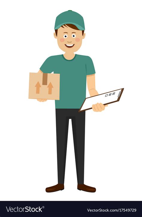 Delivery Boy With Cardboard Box And Clipboard Vector Image