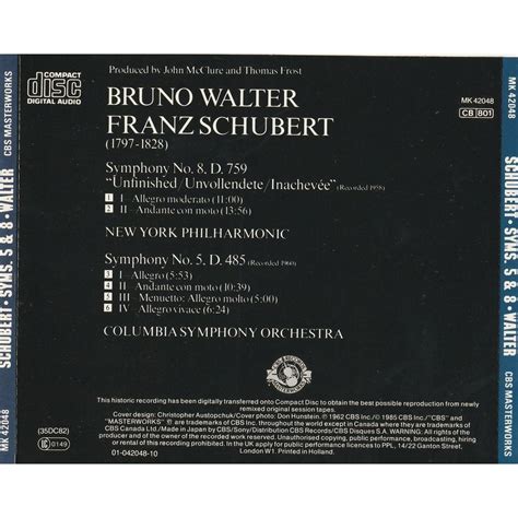 Schubert Symphony No 8 Unfinishedsymphony No 5 By Bruno Walter Cd