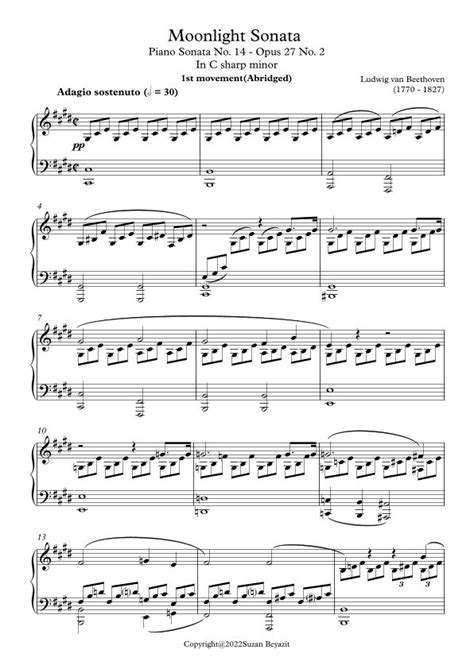 Moonlight Sonata In C Sharp Minor Arr Suzan Beyazit Sheet Music