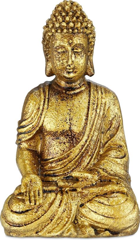 Relaxdays Boeddha Beeld Goud 17 Cm Hoog Sierbeeld Buddha