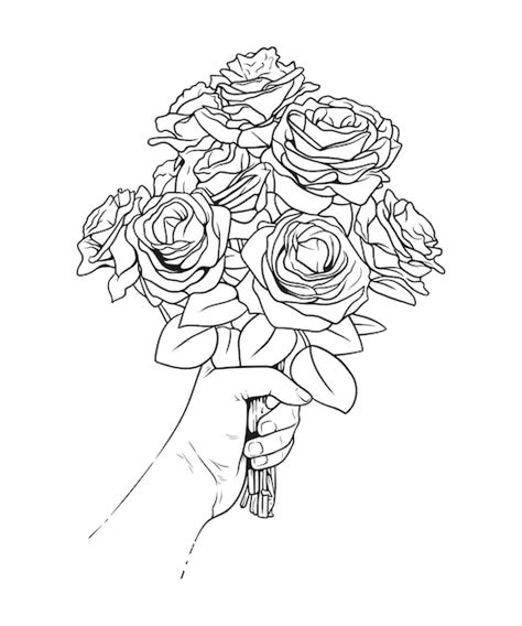 Main F Minine Tenant Un Bouquet De Fleurs Dans Un Style D Art En Ligne