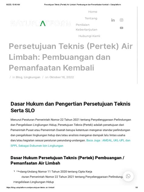 Persetujuan Teknis Pertek Air Limbah Pembuangan Dan Pemanfaatan