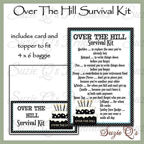 Over The Hill Survival Kit Includes Topper And Card Digital Etsy