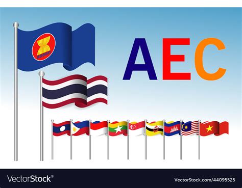 Flag Of Asean Association Southeast Asian Vector Image