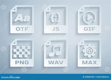 Set Wav File Document Png Max Js Y Otf Icon Vector Foto De Archivo