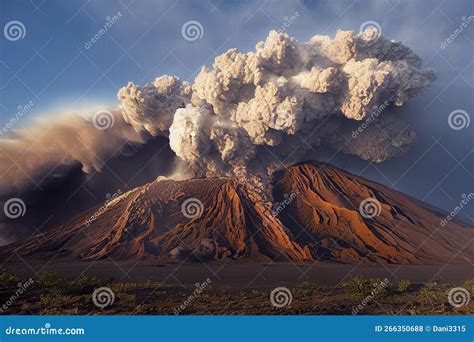 Pyroclastic Flow Spreading Out From An Erupting Volcano Stock