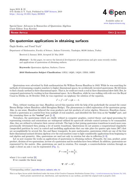 (PDF) On quaternion applications in obtaining surfaces