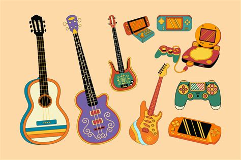 Set Of Video Game Consoles And Guitars Graphic By Alit Design · Creative Fabrica