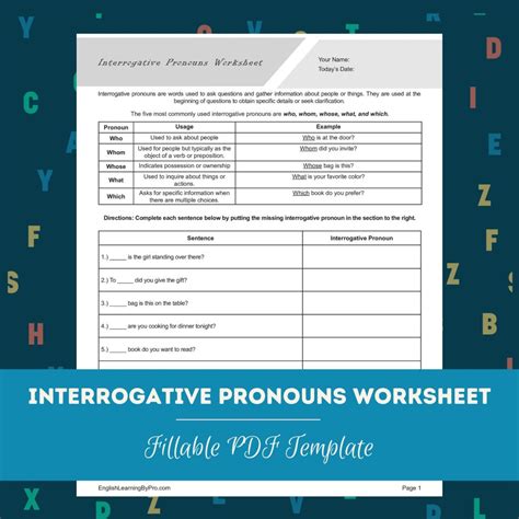 Interrogative Pronouns Worksheet (Editable, Fillable, Printable PDF ...