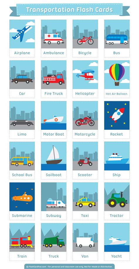 Printable Transportation Flash Cards