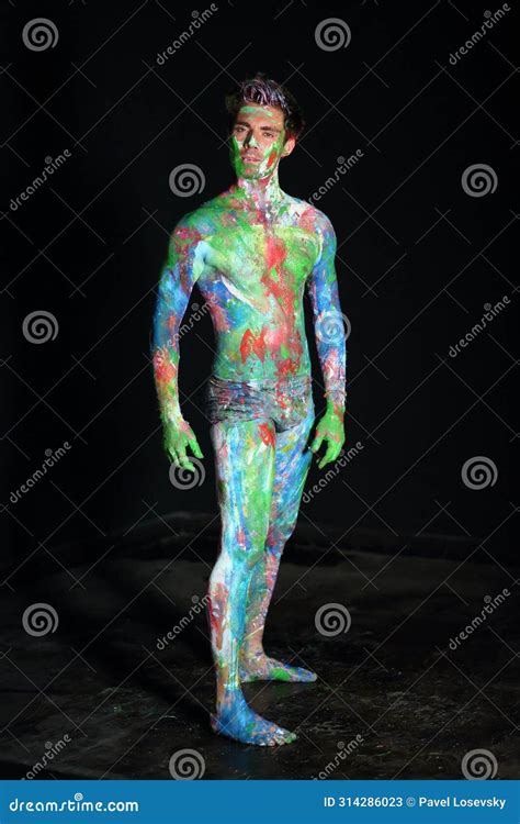 Naked Man Covered In Paint In The Stock Image Image Of Head Hand