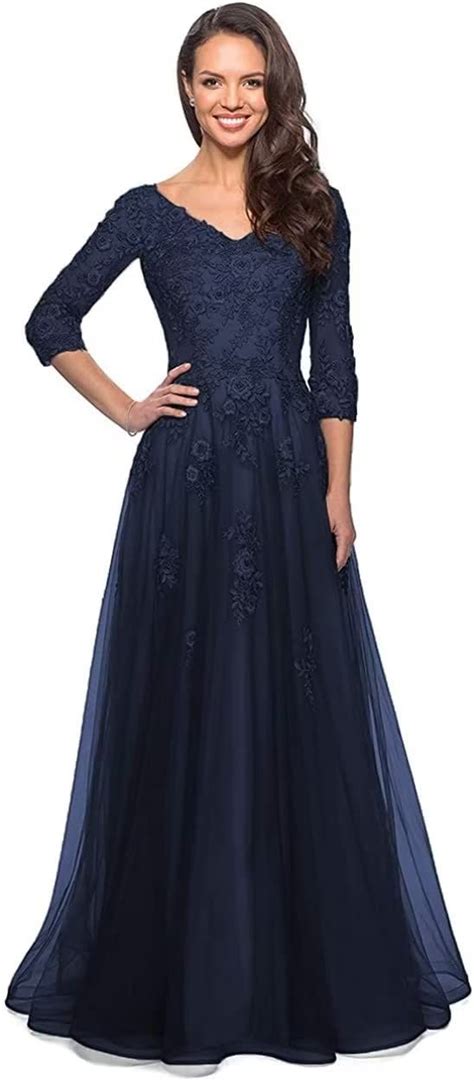 Mother Of The Bride Dress For Wedding Lace Appliques Sleeve Long V