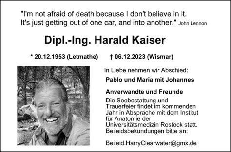 Traueranzeigen Von Dipl Ing Harald Kaiser Trauer In NRW De