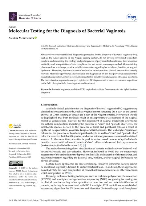 Pdf Molecular Testing For The Diagnosis Of Bacterial Vaginosis