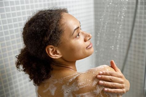 Premium Photo Close Up Of Beautiful African Woman Taking A Shower