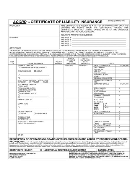 Certificate Of Liability Insurance Form Free Templates In Pdf Word