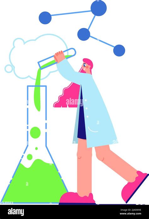 Science Laboratory Composition With Character Of Scientist Pouring