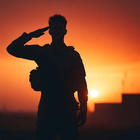 Premium AI Image | Soldier salute Silhouette on sunset sky War army military guard concept Armed ...