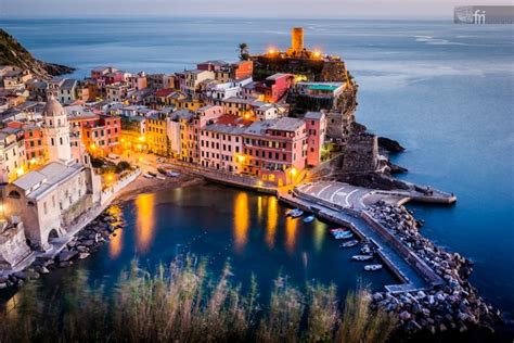 Vernazza Cinque Terre Liguria Italy Shot Taken After Sunset From A High