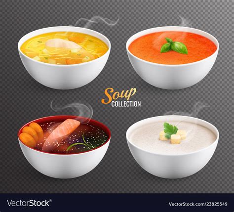 Four Bowls With Hot Soup On Transparent Royalty Free Vector