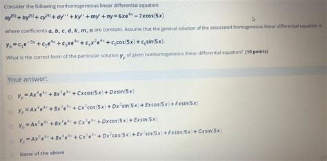 Solved Consider The Following Nonhomogeneous Linear Chegg