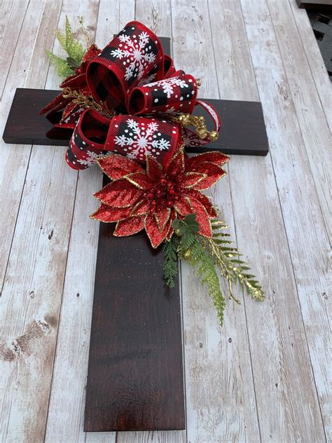 Cemetery Wood Cross. Stained and Sealed Wood With Christmas Floral