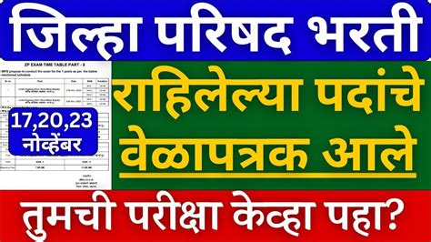 जिल्हा परिषद भरती 2023 नवीन वेळापत्रक आली आहे Zp Exam New Timetable राहिलेल्या पदांचे