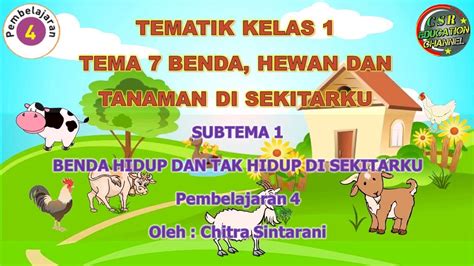 Kelas 1 Tematik Tema 7 Subtema 1 Pembelajaran 4 BENDA HEWAN DAN