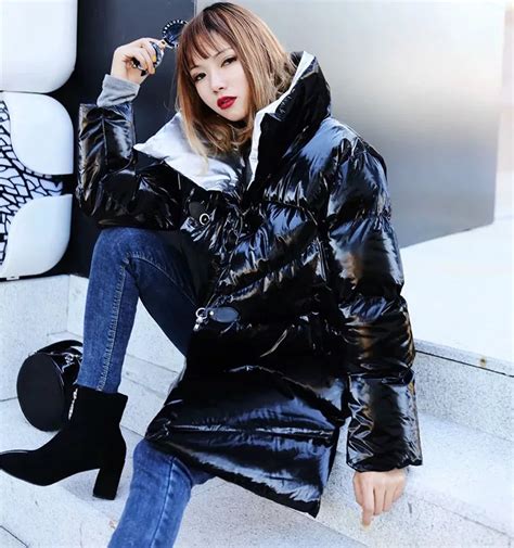 New Winter Solid Irregular Glossy Down Parka Winter Warm Parka Female