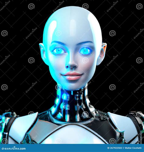 Cyber Girl Humanoid Robot With Artificial Intelligence Digital 3d Illustration On Black