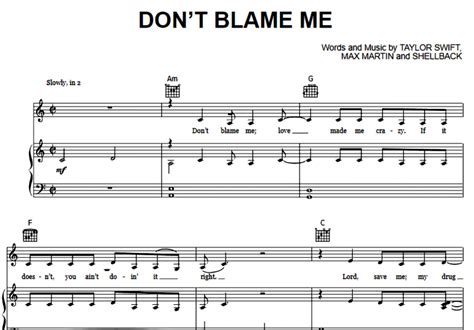 Taylor Swift Dont Blame Me Free Sheet Music Pdf For Piano The Piano