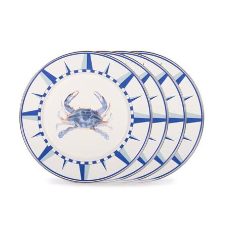 Golden Rabbit Blue Crab 105 In Enamelware Round Dinner Plate Set Of