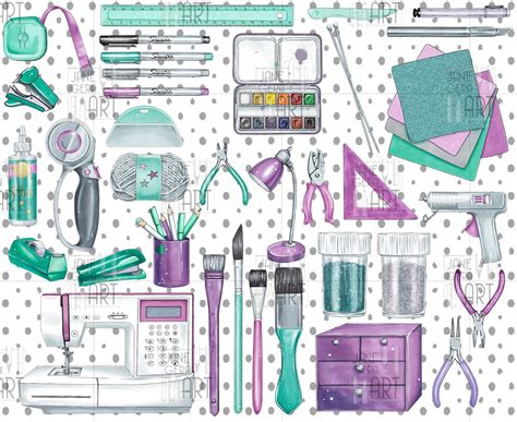 Craft Supplies Clipart Crafting Tools Clip Art Digital Etsy