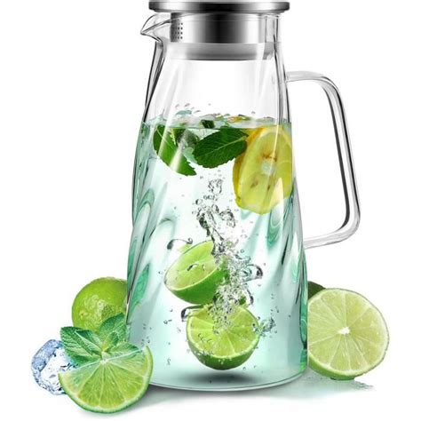 Pichet en verre avec couvercle Carafe Pichet à eau glacée 1 7 litre