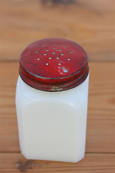 Vintage Milk Glass Salt Shaker With Red Shaker Top Blue Etsy