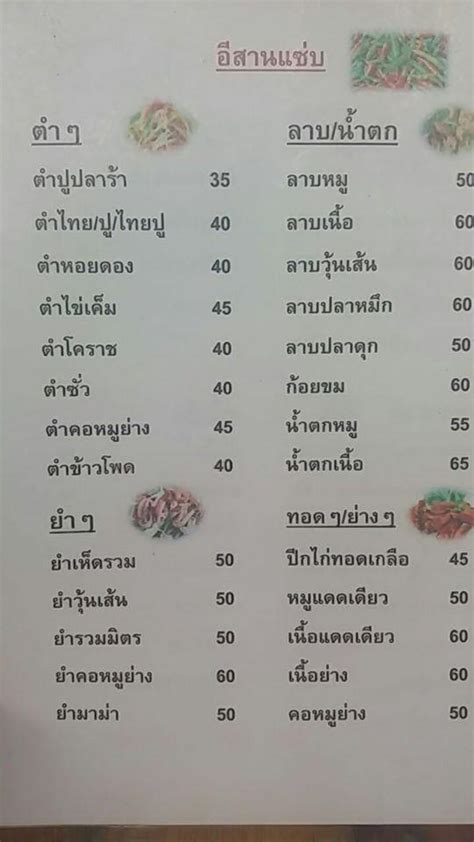 Menu At Restaurant Bang Phai