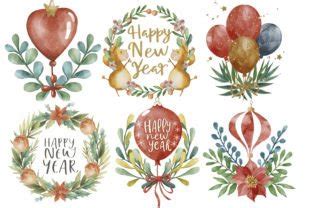 Watercolor Happy New Year Clipart Graphic By CraftArtStudio Creative