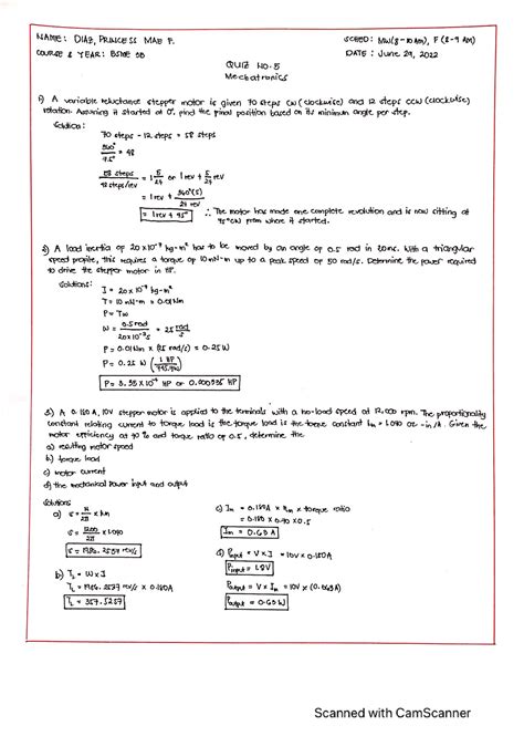 Mechatronics-Quiz-No - Mechanical Engineering - NVSU - Studocu 