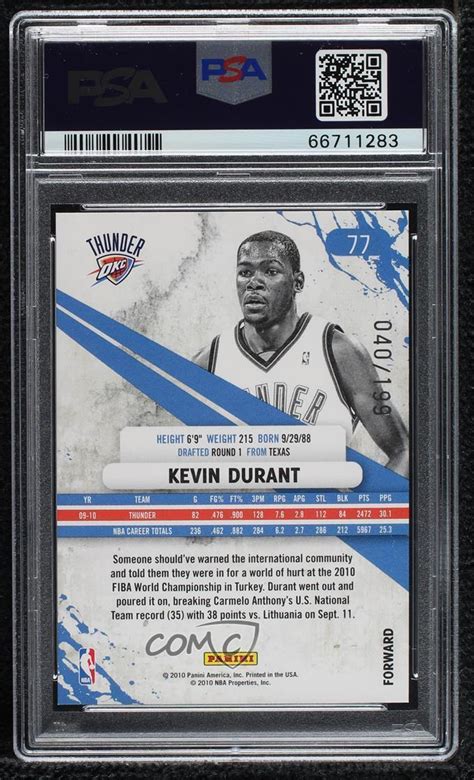 2010 11 Panini Rookies Stars Gold Holofoil 40 199 Kevin Durant 77