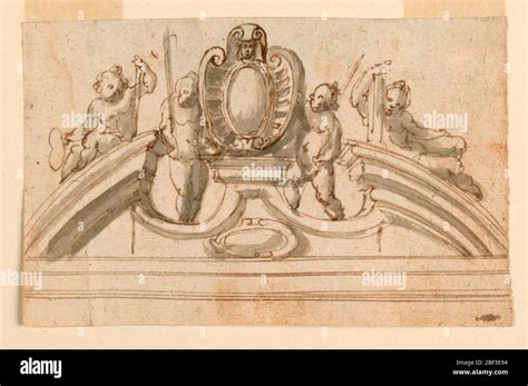 Project For A Pediment A Broken Pediment With An Escutcheon On A