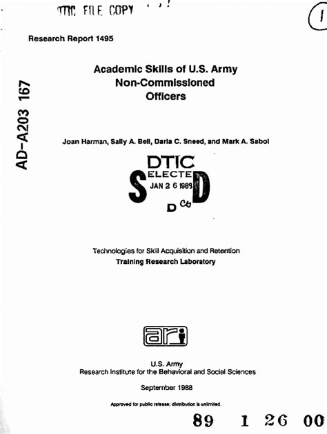 Fillable Online Academic Skills Of U S Army Non Commissioned Officers