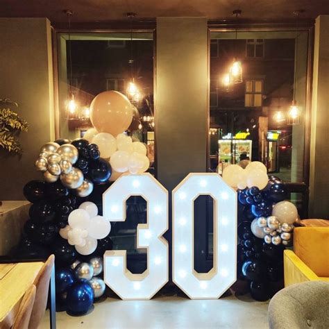 Blue, Silver and Black Balloon Garland 30th birthday LED Numbers ...