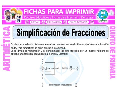 Simplificación De Fracciones Para Quinto De Primaria Fichas