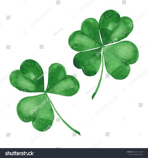 Watercolor Clover Green Four Leaf Clover Stock Illustration