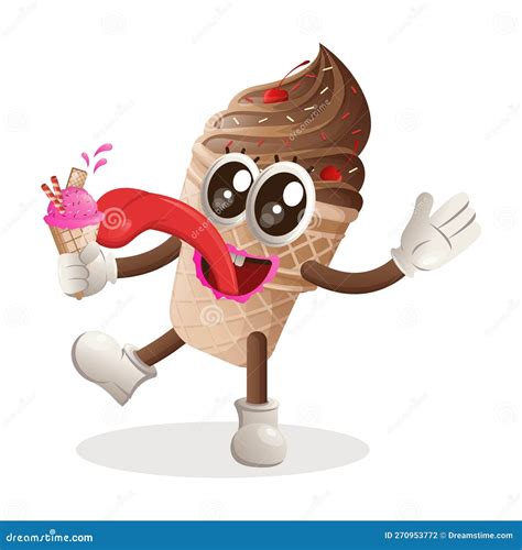 Cute Ice Cream Mascot Eat Ice Cream Ice Cream Cone Stock Vector