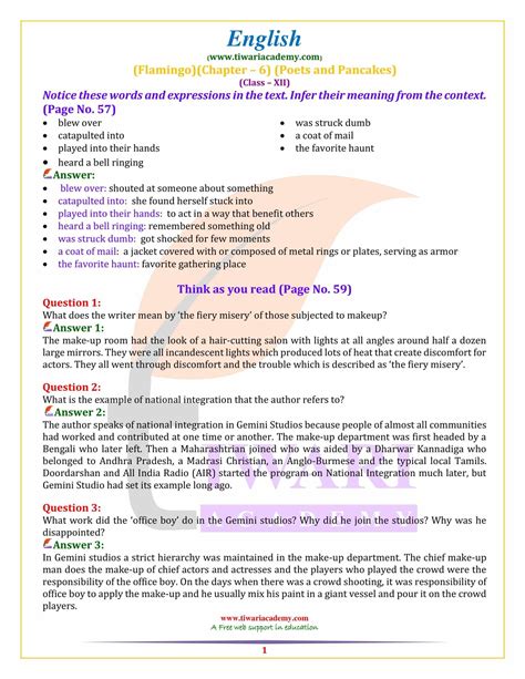 Ncert Solutions For Class 12 English Flamingo Chapter 6 Poets Pancakes