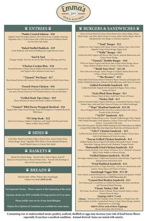 Menu At Emmas 321 Pub And Kitchen Rindge