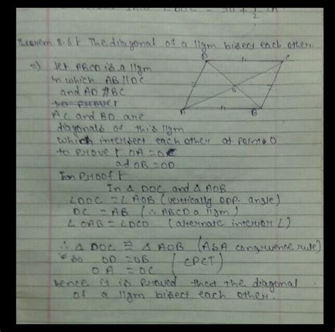 Theorem 8 6 : The diagonals of a parallelogram bisect each other ...