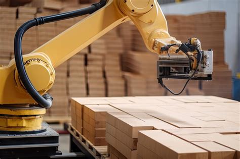 Premium Photo Closeup Of Robotic Arm Grabbing And Placing Pallet On